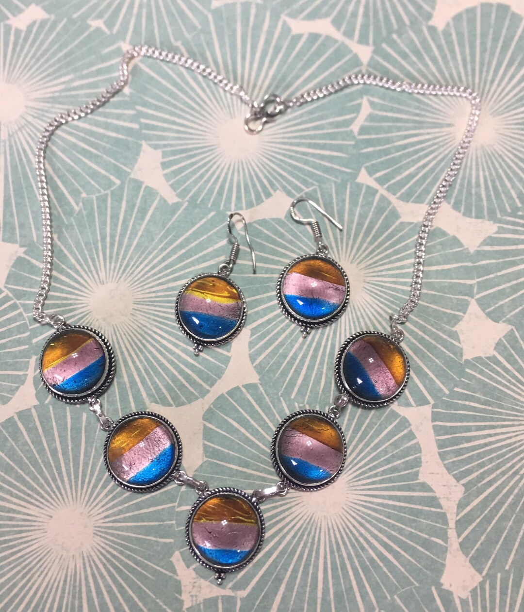 Dichroic Glass Jewelry Set, Dichroic Glass Necklace, Anniversary
