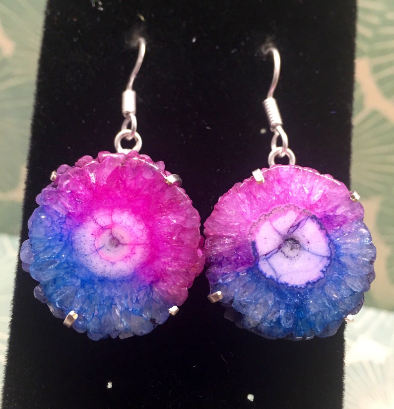 Agate Geode Slice Earrings Natural Crystal Earrings 925 Silver Earrings Holiday Jewelry Natural Stone Jewelry Natural Stone Earrings