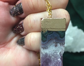 Amethyst Slice Necklace, Natural Stone Druzy, Natural Amethyst Necklace, Crystal Layering Jewelry, Raw Amethyst, Mother’s Day Gift