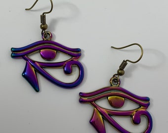 Rainbow Egyptian Eye of Horus Earrings, Egyptian Eye Earrings, Eye Of Ra Earrings, Egyptian Symbol Earrings, Symbolic Jewelry, Springtime