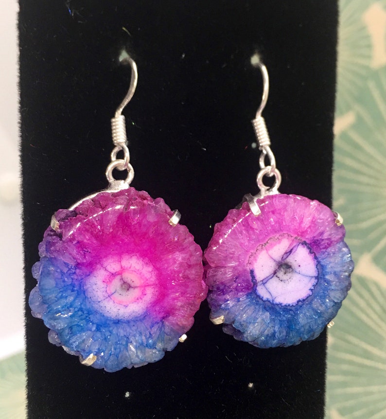 Agate Geode Slice Earrings Natural Crystal Earrings 925 Silver Earrings Holiday Jewelry Natural Stone Jewelry Natural Stone Earrings