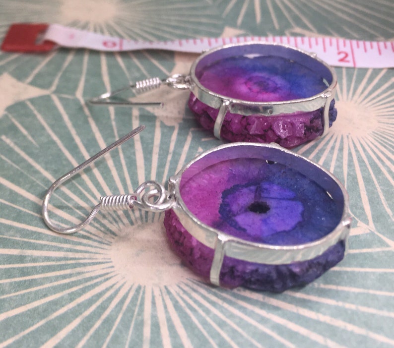 Agate Geode Slice Earrings Natural Crystal Earrings 925 Silver Earrings Holiday Jewelry Natural Stone Jewelry Natural Stone Earrings