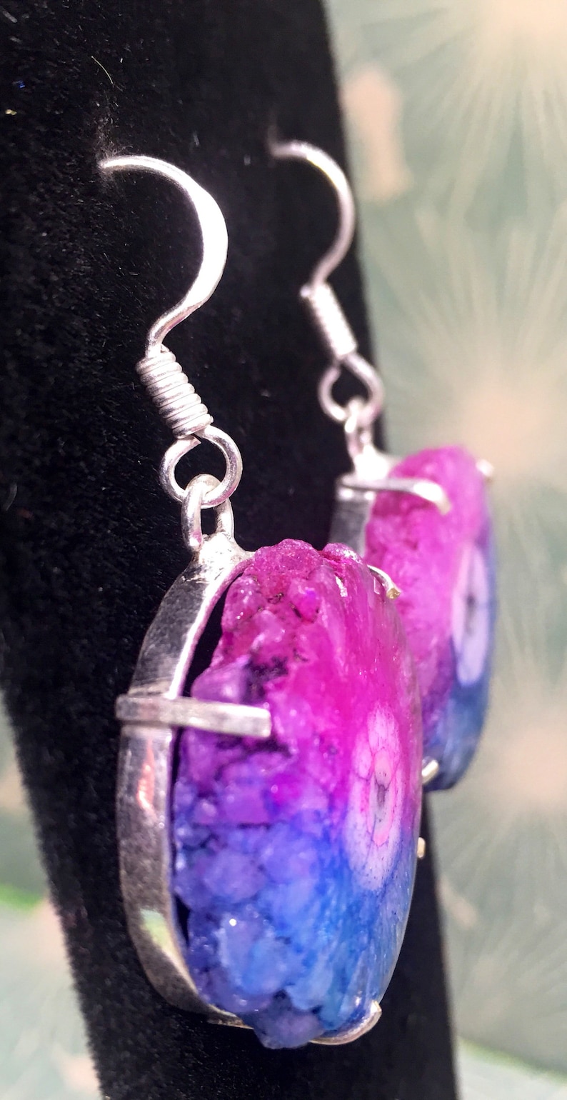 Agate Geode Slice Earrings Natural Crystal Earrings 925 Silver Earrings Holiday Jewelry Natural Stone Jewelry Natural Stone Earrings