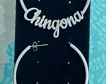 Chingona Hoop Earrings, Chingona Jewelry, Hoop Earrings, Summer Earrings, Chingona Silver Hoop Earrings, Affirmation Jewelry