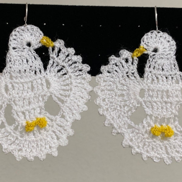 White Crochet Dove Earrings, Aretes Tejidos De Paloma, Crochet Earrings, Crochet Jewelry, White Dove Earrings, Easter Gift, Mothers Day Gift