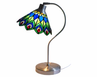 Stained Glass Working Desk Lamp "Peacock"