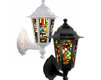 Stained Glass outdoor wall light "Kaleidoscope" reversible mount