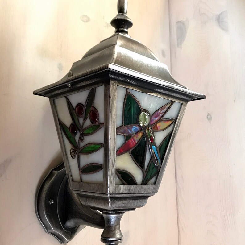 Stained Glass Outdoor Wall Light "Dragonfly" image 5