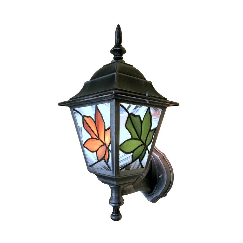 Art Nouveau Stained Glass Tiffany Style Outdoor Wall Light Leaves
