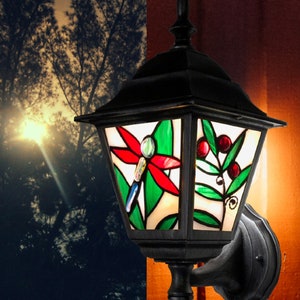 Stained Glass Outdoor Wall Light "Dragonfly" image 3