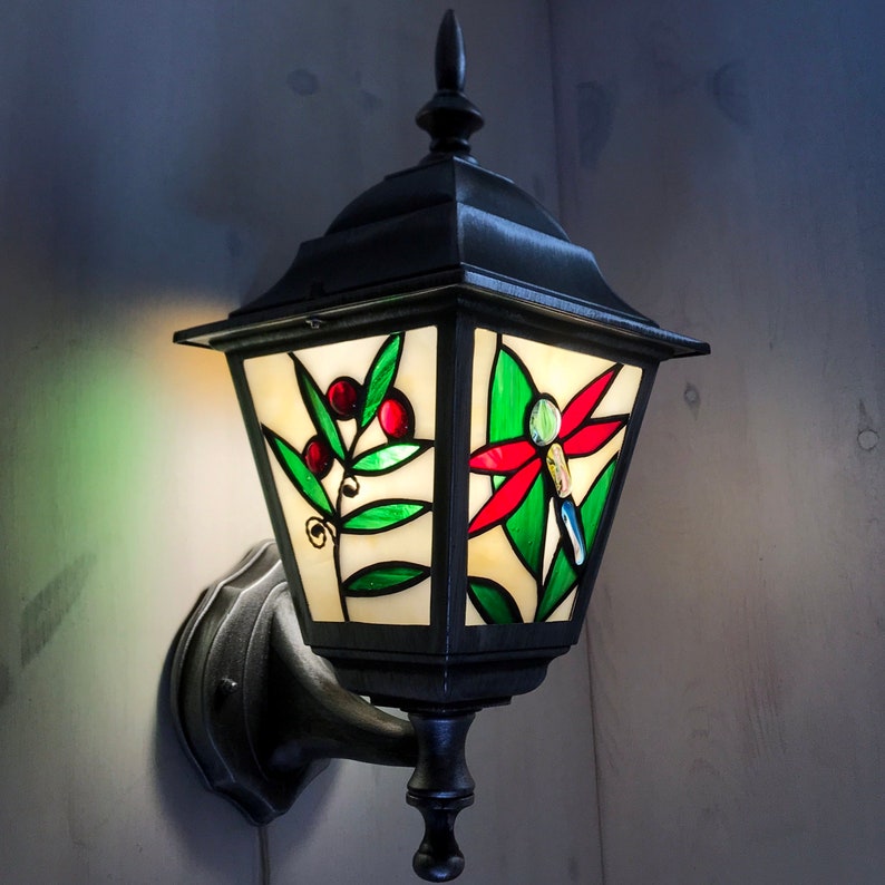 Stained Glass Outdoor Wall Light "Dragonfly" image 4