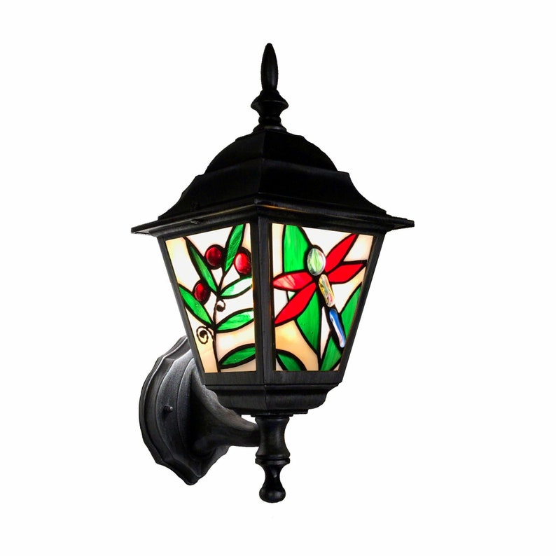Stained Glass Outdoor Wall Light "Dragonfly" image 1