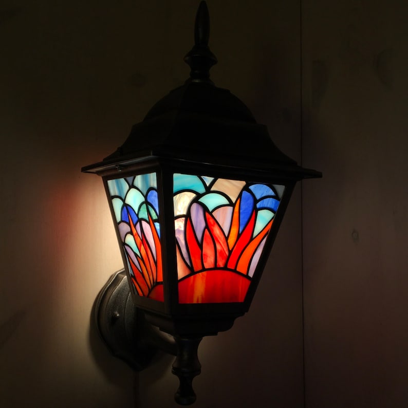 Stained Glass Outdoor Wall Light sunrise Etsy