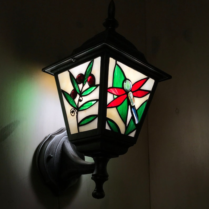 Stained Glass Outdoor Wall Light "Dragonfly" image 2