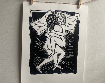 EMBRACE linocut print (Supports Liz’s Gender Affirming Surgery Fund)