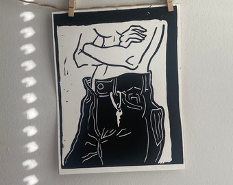 RING OF KEYS linocut print