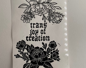 TRANS JOY linocut print (Supports Liz’s Gender Affirming Surgery Fund)