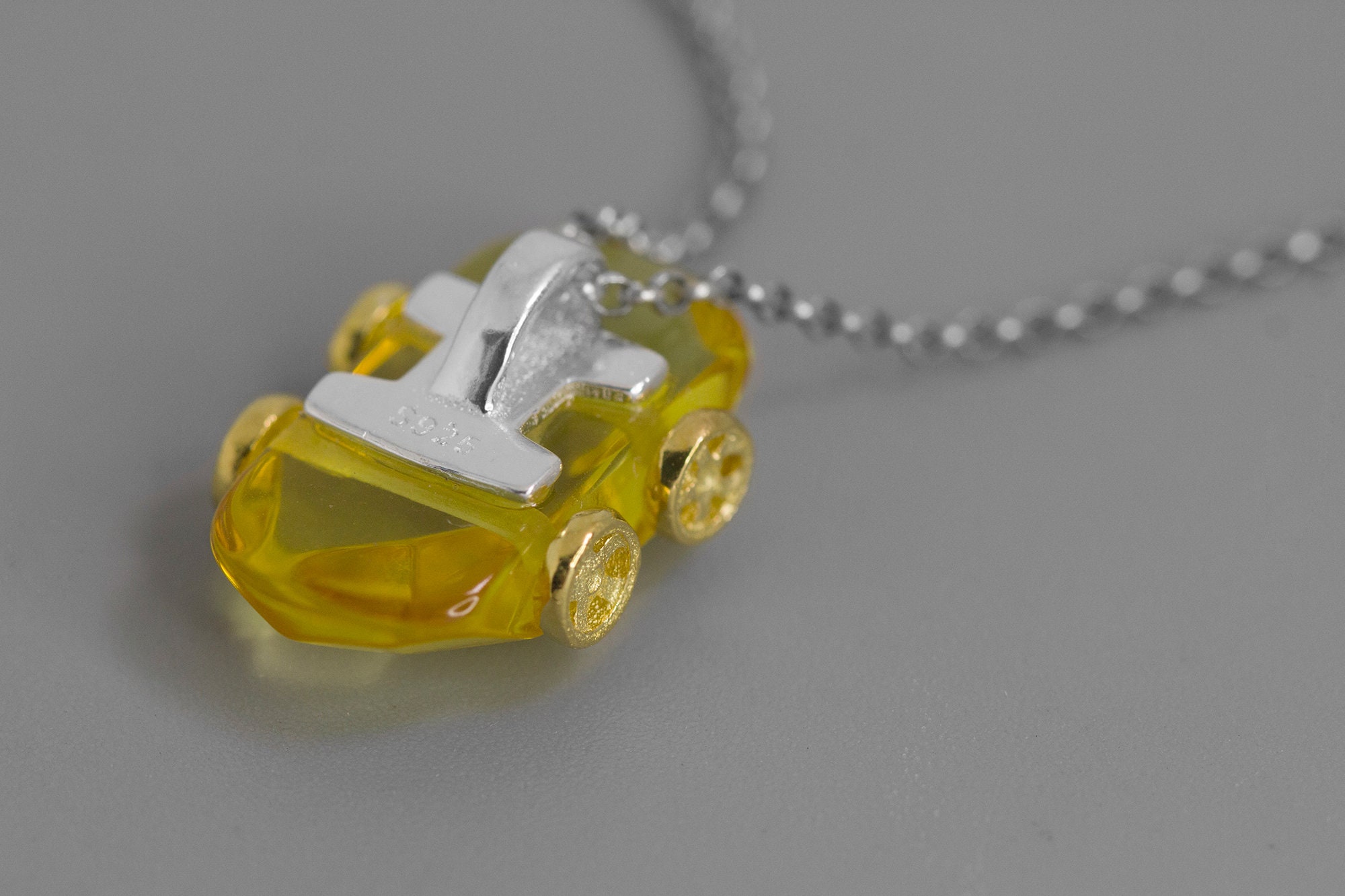 Race Car Charm NecklaceSterling Silver Wheel Amber Car Etsy