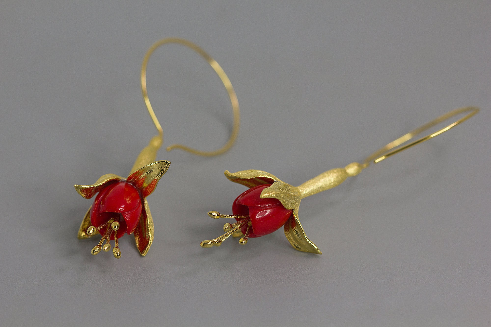 Red Fuchsia Flower Earring-Sterling Silver Blossom Flower | Etsy
