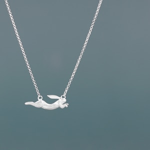 Running Rabbit Charm Necklace-Sterling Silver Ribbit Necklace-Long Ear-Cute Animal Jewelry-Gift for her