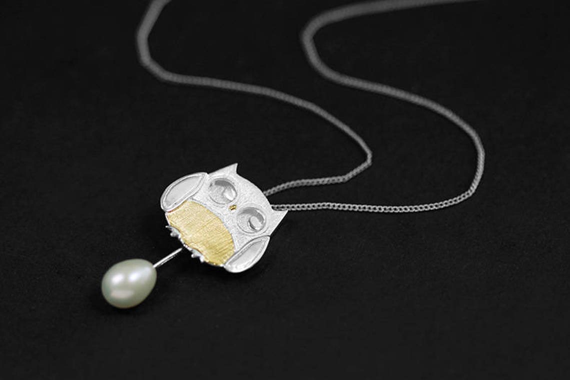 Little Owl NecklaceSterling Silver Gold Owl Charm Etsy