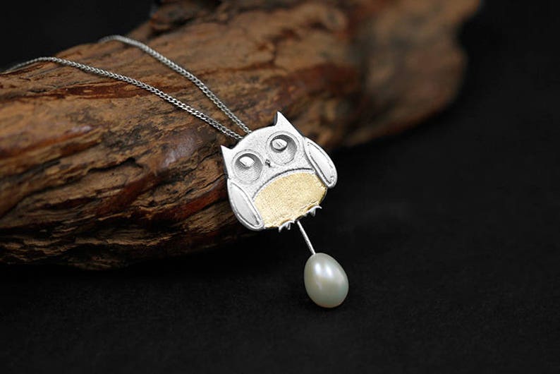 Little Owl NecklaceSterling Silver Gold Owl Charm Etsy