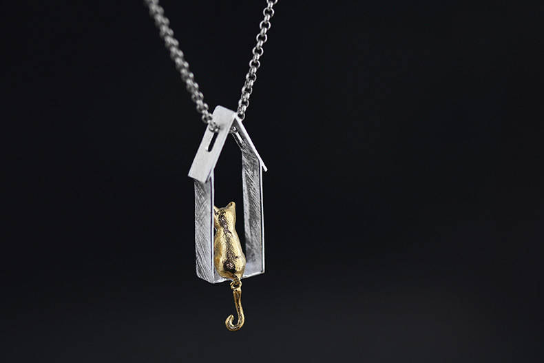 Sterling Silver Frame Necklace Cat On Windowsill Pendant Etsy