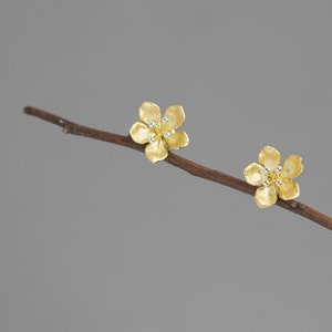 Peach Blossom Flower Stud Earring-Sterling Silver Blossom Flower Charm Earring-Spring Flower-Dainty Floral Jewelry-Gift for her