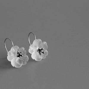 Cherry Blossom Earrings Crystal Flower Sterling Silver Stamens Charm Dangle Earrings Flower In The Rain For Women Exclusive Design