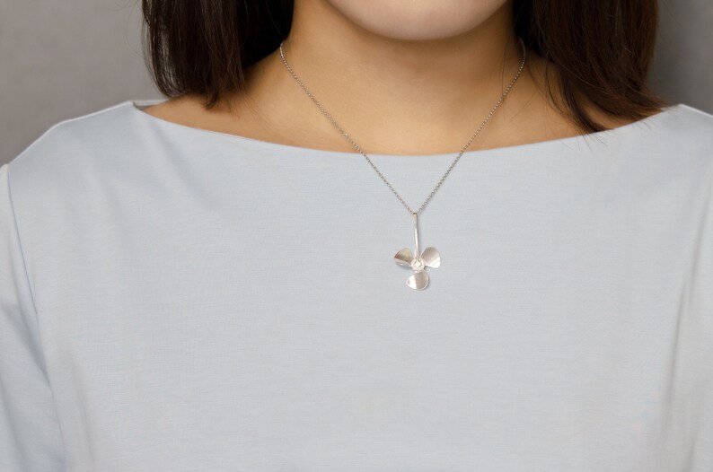 Boat Propeller Charm Necklacesterling Silver Three Blade Etsy