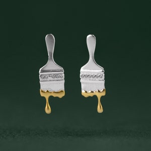 Paint Brush Earrings-Sterling Silver Paint Brush Stud Earrings-Artist Brush-Silver Painter Jewelry-Gift For Women