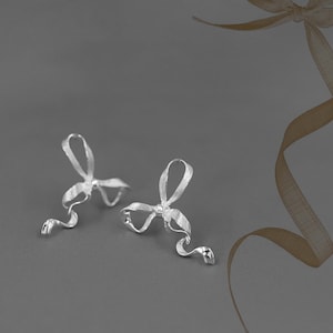 Sterling Silver Bowknot Earrings-Delicate Ribbon Stud Earrings-Gold Silver Tone-Stylish Silver Jewelry-Gift for her