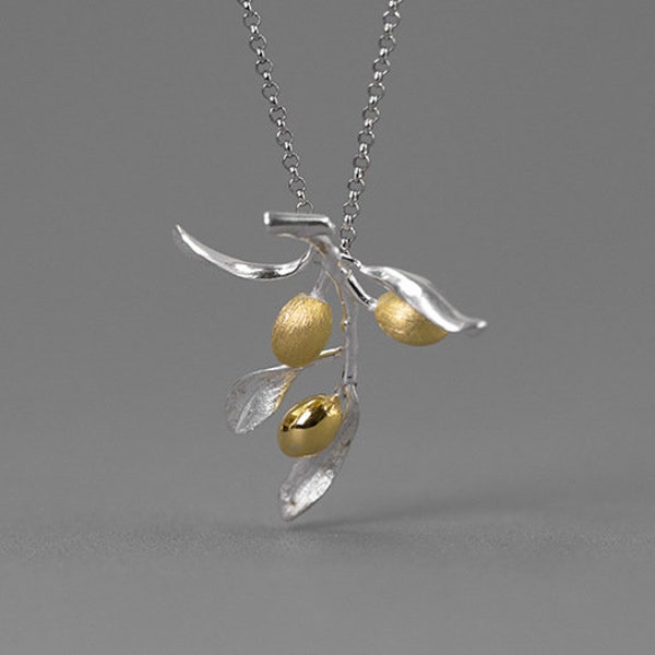 Olive Blatt Zweig Halskette Charm-Sterling Silber Olive Zweig Anhänger-Gold Obst-Silber Pflanze Schmuck-Geschenk für sie