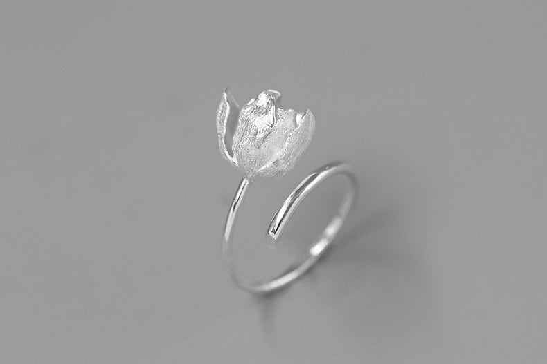 Bague Tulipe Rose Ajustable - Acier Inoxydable - Femme - Cadeau Idée
