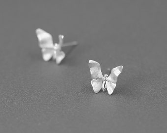 Small Butterfly Charm Earring-Sterling Silver Butterfly Stud Earring-Small Wing-Silver Insect Jewelry-Gift for her