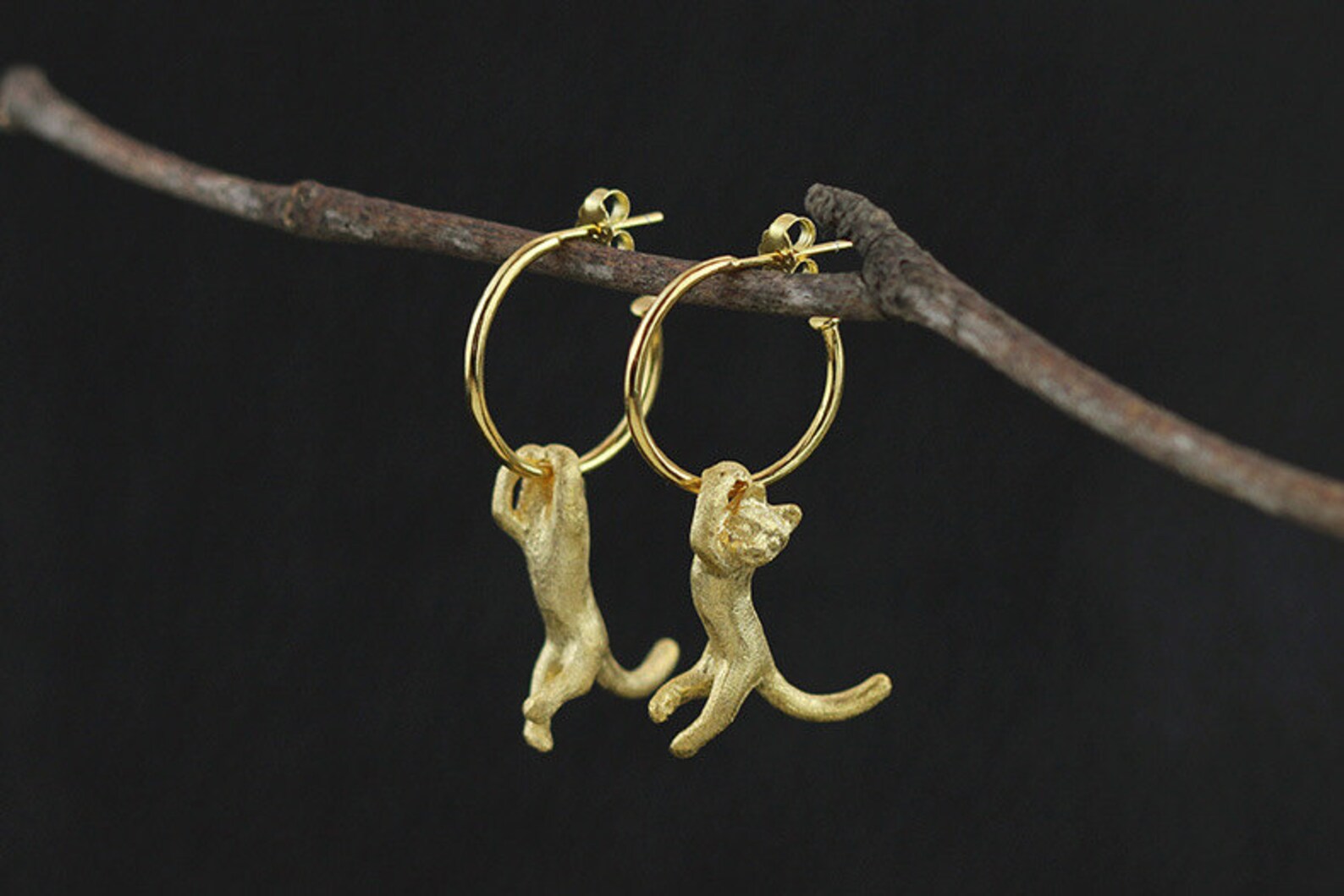 Hanging Cat Dangle Earring Funny Cat Charm Sterling Silver Etsy