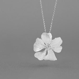 Peony Flower Necklace Charm-Sterling Silver Blossom Flower Pendant-Zircon Flower-Floral Silver Jewelry-Gift for her