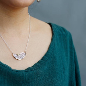 Whale Waves Necklace-Gold Whale Silver Waves Pendant-Swim Whale-Sterling Silver Chain-Summer Statement Jewelry-Gift for her