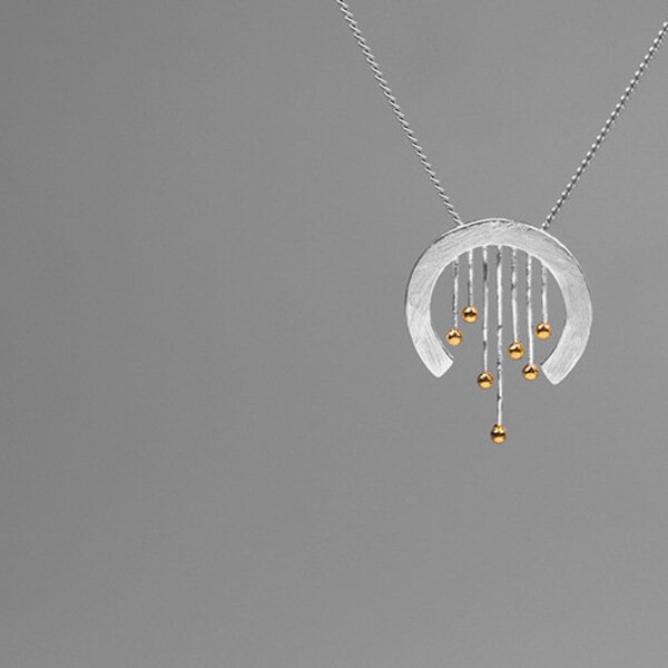 PerlenVorhänge Charm Halskette Anhänger-Sterling Silber Gold Lariat Perlen Anhänger-C Form-Retro Schmuck-Geschenk für Frauen