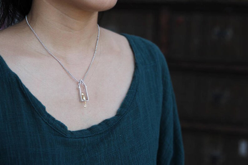 Sterling Silver Frame Necklace Cat On Windowsill Pendant Etsy