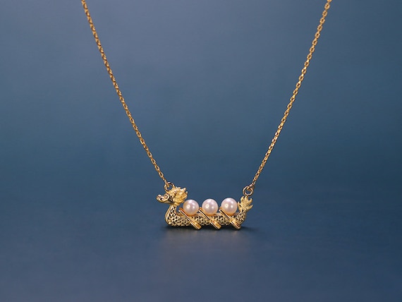 Dragon Boat Necklace sterling Silver Dragon Boat Gemstone Pendant Necklace silver Paddle chinese Antique Jewelry gift for Her Etsy Canada