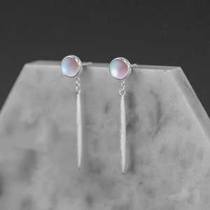 Colored Glaze Disc Earrings-Sterling Silver Spindle Drop Earrings-Gemstone Disc-Silver Gemstone Jewelry-Gift for her