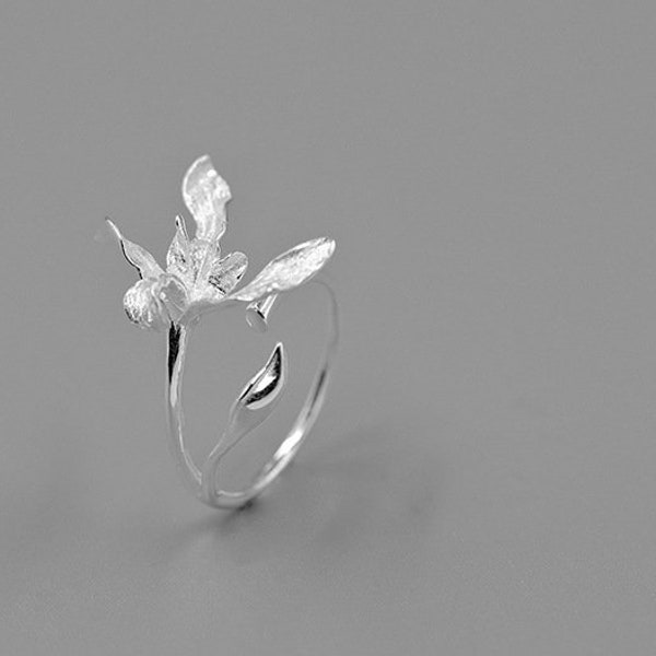 Bloom Orchid Ring-Sterling Silver Orchid Adjustable Statement Ring-Real Orchid-Silver Floral Jewelry-Gift For Women