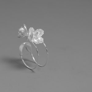 Jasmine Flower Charm Ring-Sterling Silver Safety Pin Blossom Flower Open Ring-Floral Jewelry-Jasmine Jewelry-Gift for her