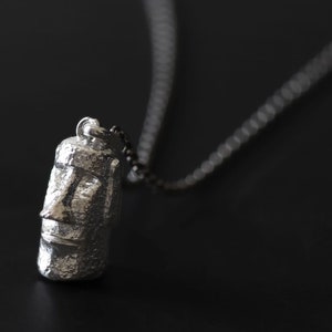 Easter Island Statues Necklace Charm-Sterling Silver Head Statue Pendant-Moai Statue-Silver Statue Jewelry-Gift for men