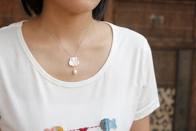 Little Owl NecklaceSterling Silver Gold Owl Charm Etsy