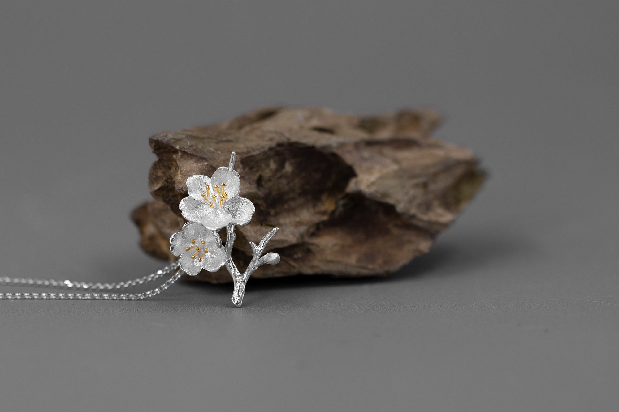 Sakura Flower Necklacesterling Silver Flower Twig Etsy