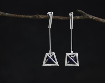 Geometric Triangle Pyramid Earrings Metallic Dangle Earrings 2in1 Handmade Jewelry Gift for her
