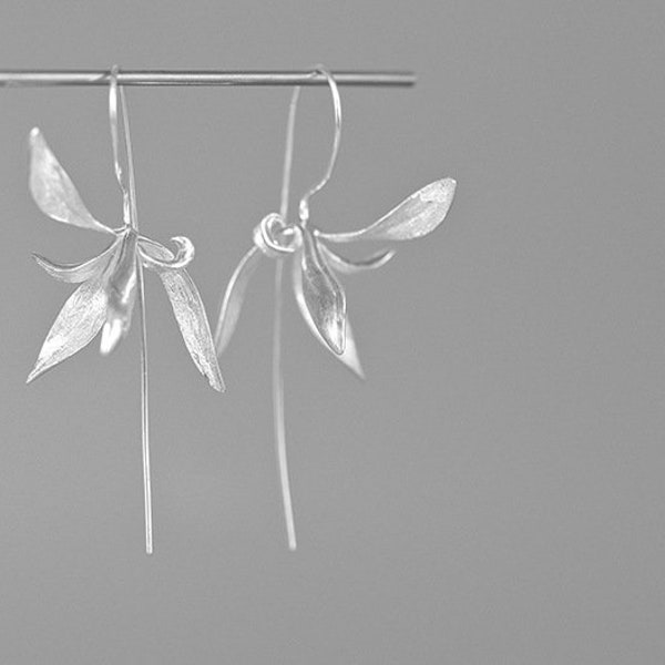 Bloom Orchid Earrings-Sterling Silver Orchid Dangle Earrings-Real Orchid-Silver Floral Jewelry-Gift For Women