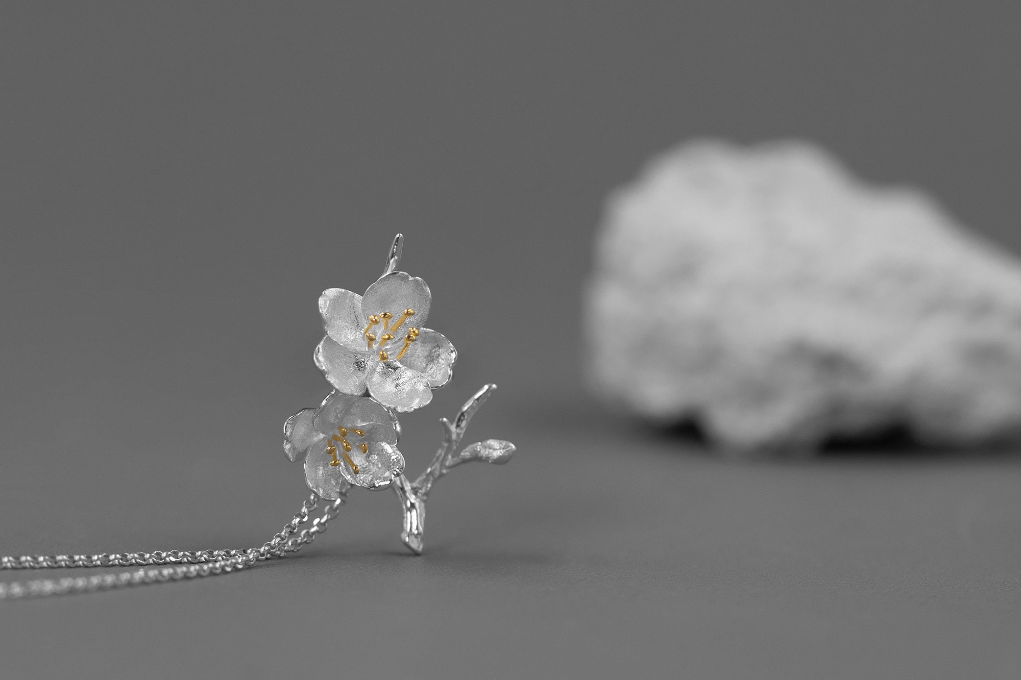 Sakura Flower Necklacesterling Silver Flower Twig Etsy